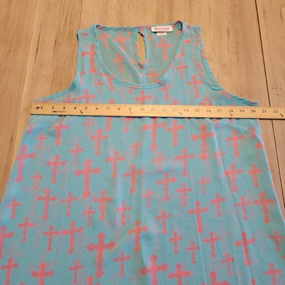 Reina‎ Made in USA Flowing Sheer Shiffon Top Size M Crosses Cross - Picture 6 of 8